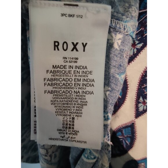 Roxy Mini Shift Dress Button-Up Ruffle Sleeve 'Bluebird' Aqua Ivory Blue S - Picture 6 of 11